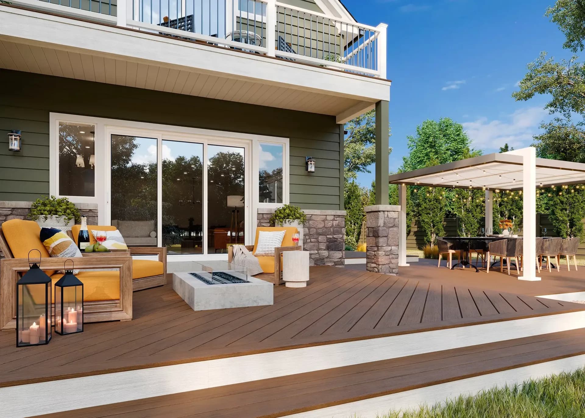 Sitting Area Pergola Firepit Fascia